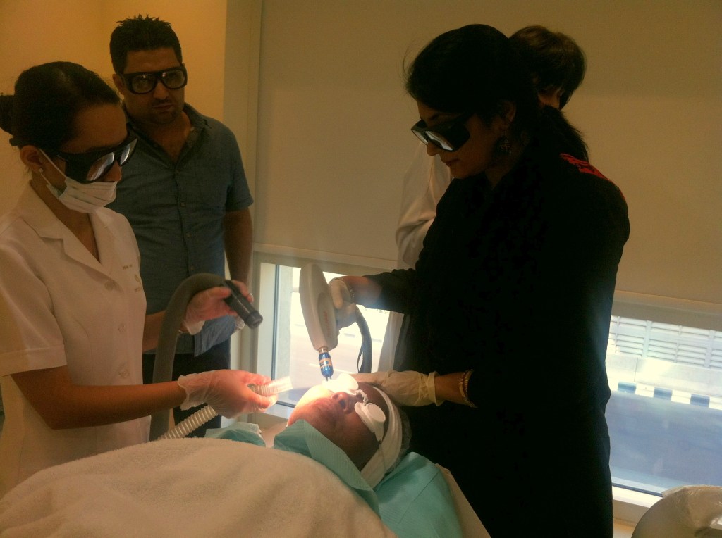 Female LASER therapist Mrs. Afshan Noureen performing LASER hair removal at Boston Aesthetics Lahore, offering the best LASER hair removal services in Lahore with American-trained expertise.