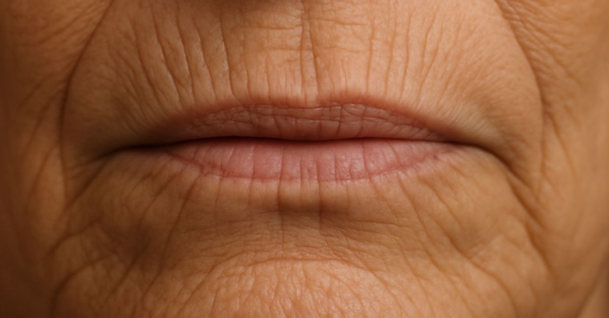 Close-up of aging lips with fine lines—ideal candidate for fractional laser lips rejuvenation treatment in Asian skin types.